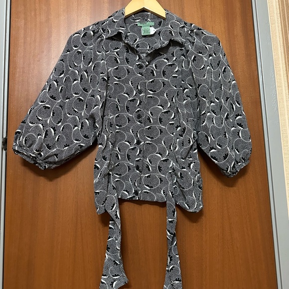 Anthropologie Black and White Silk Top - Picture 9 of 12